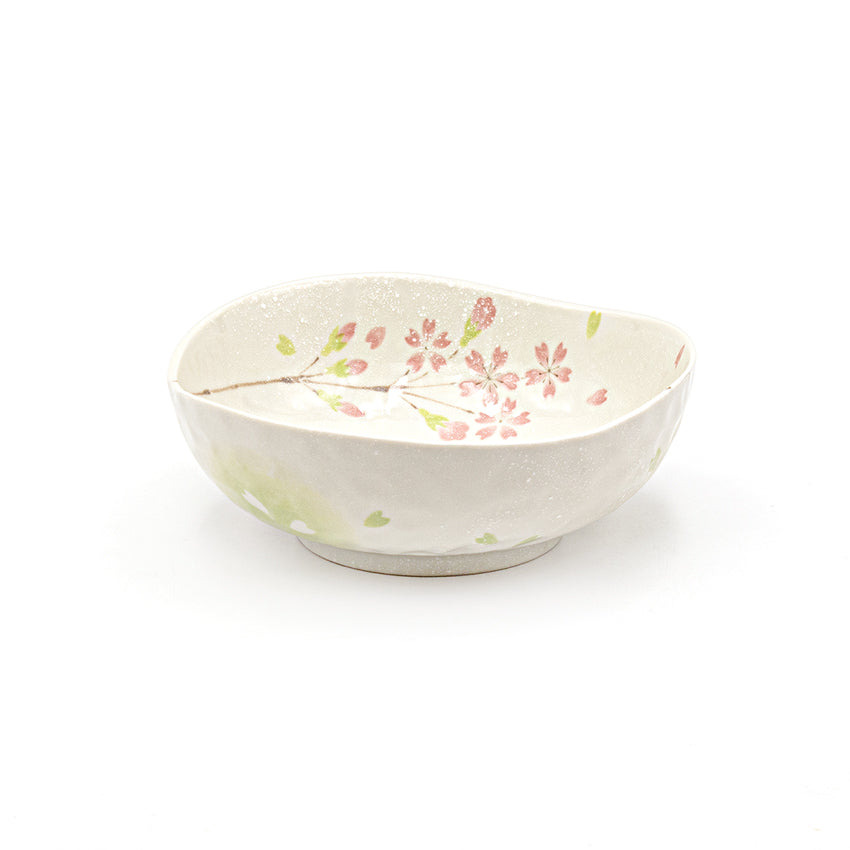 Japanese Spring Blossom Irregular Shape Ceramic Medium Bowl 4.25"D