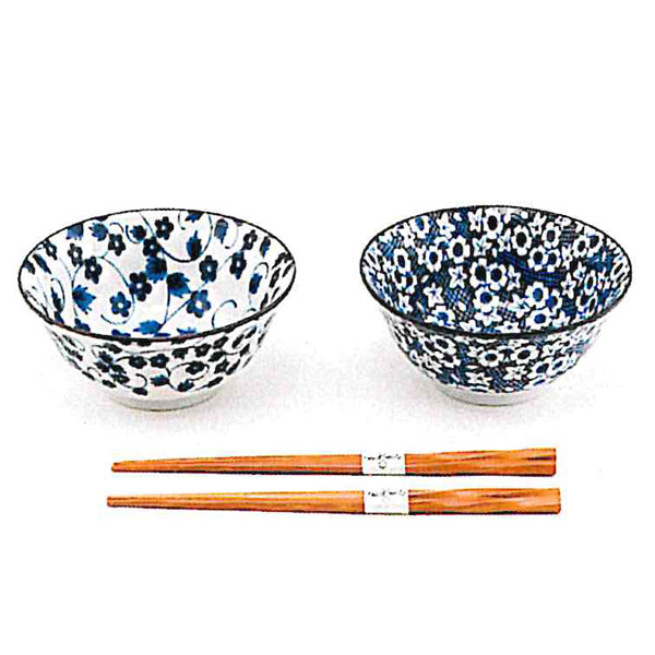 Japanese Bowl With Chopsticks 2pc Set 2:2 - Bowl : 5.75"D x 2.75"H / Chopsticks : 9"L