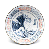 Japanese Bowl With Chopsticks Set for 2, The Great Wave off Kanagawa 8.15"D x 3.25"H /