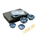 Japanese Bowl Plate Dish With Chopsticks 8pc Set 2:2:2:2 - Bowl : 4.65"D x 2.5"H / Dish : 3.65"D x 1.35"H / Plate : 8"L x 5.25"W x 1"H / Chopsticks : 9"L
