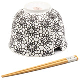 Black Floral Bowl With/Chopsticks - 18fl. oz. / 5"D x 3.75"H