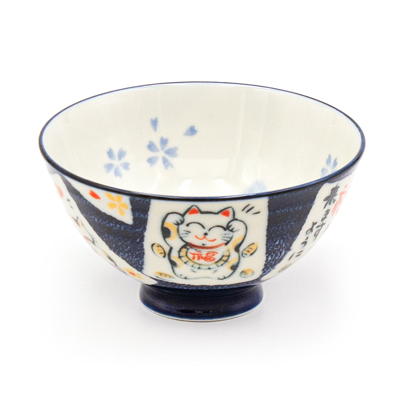 Lucky-Cat Panel Ceramic Rice Bowl — 10 fl. oz. (HR54-BC)
