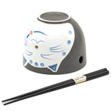 Bowl With / Chopsticks - Cat / 5"D x 3.85"H