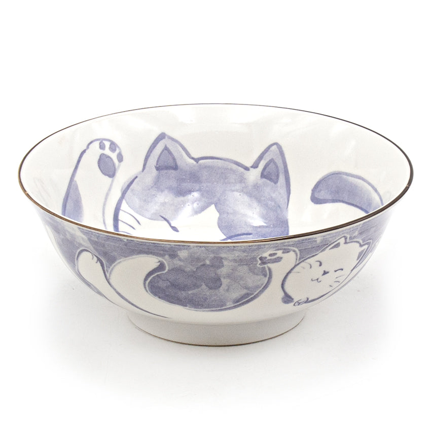 Japanese Noode Bowl Light Blue Cat - 28 fl. oz. / 7.5"D x 3"H