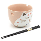 Bowl With / Chopsticks - Cat / 5"D x 3.85"H