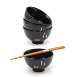 Japanese Bowl With Chopsticks 4pc Set 4:4 - Bowl : 4.25"D x 2.5"H / Chopsticks : 9"L