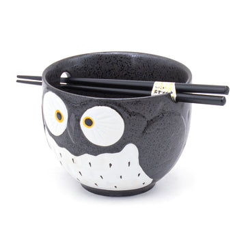 Owl Bowl With/Chopsticks-18 fl. oz. / 5"D x 4"H/Chopsticks 8.85"L