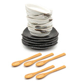 Japanese Dessert Bowl Set With Spoon 5pc - Bowl : 4.65"D x 2"H / Plate :  6.25"D x 2"H / Spoon : 5.25"L