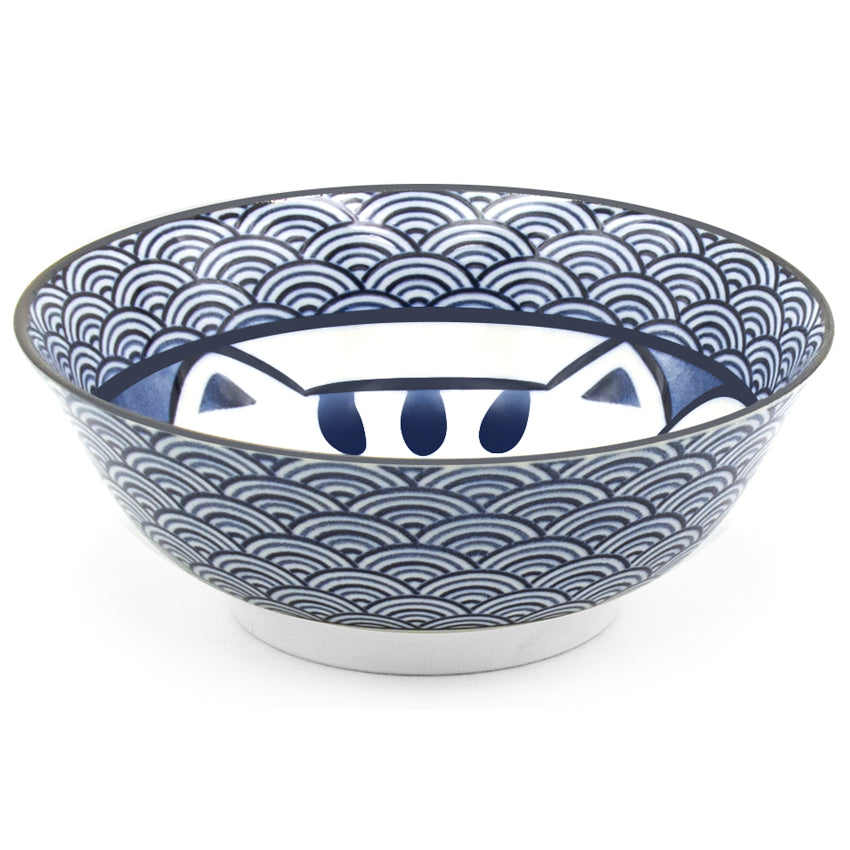 Japanese Large Bowl Luck Cat, Blue - 37 fl. oz. / 7.65"D x 2.85"H