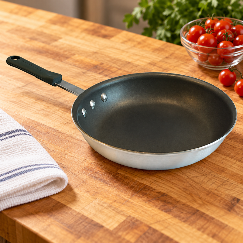 8" Heavy-Gauge Aluminum Frying Pan with Teflon Coating — Teflon interior, aluminum body