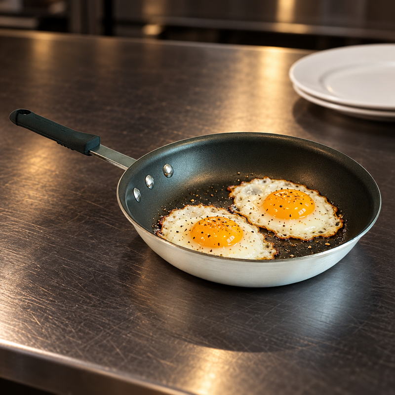 8" Heavy-Gauge Aluminum Frying Pan with Teflon Coating — A compact breakfast pan