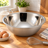 Empty MXB-800Q bowl beside separate flour measure, eggs and whisk.