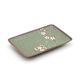 8.15" x 5.25" Rectangular Ceramic Plate, Green — Floral Design
