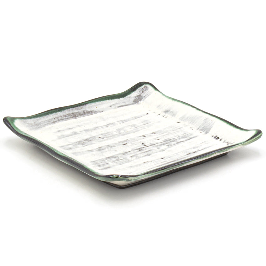 8.5" Square Ceramic Plate, White, Green, Brown