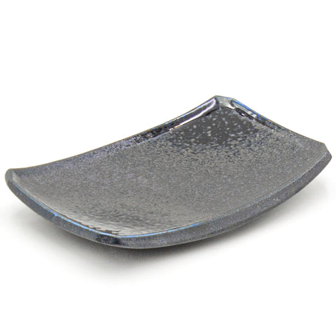 7.25" x 4.75" Rectangular Ceramic Plate, Dark Brown, Black, Blue