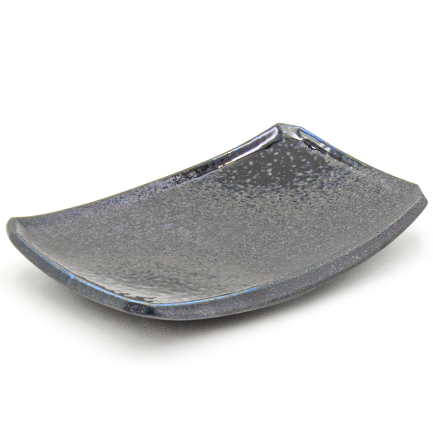 7.25" x 4.75" Rectangular Ceramic Plate, Dark Brown, Black, Blue