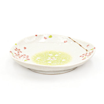 4.75" Oval Ceramic Plate, Beige, Pink — Sakura Design