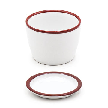 Ceramic Soba Plate & Cup Set, White, Red