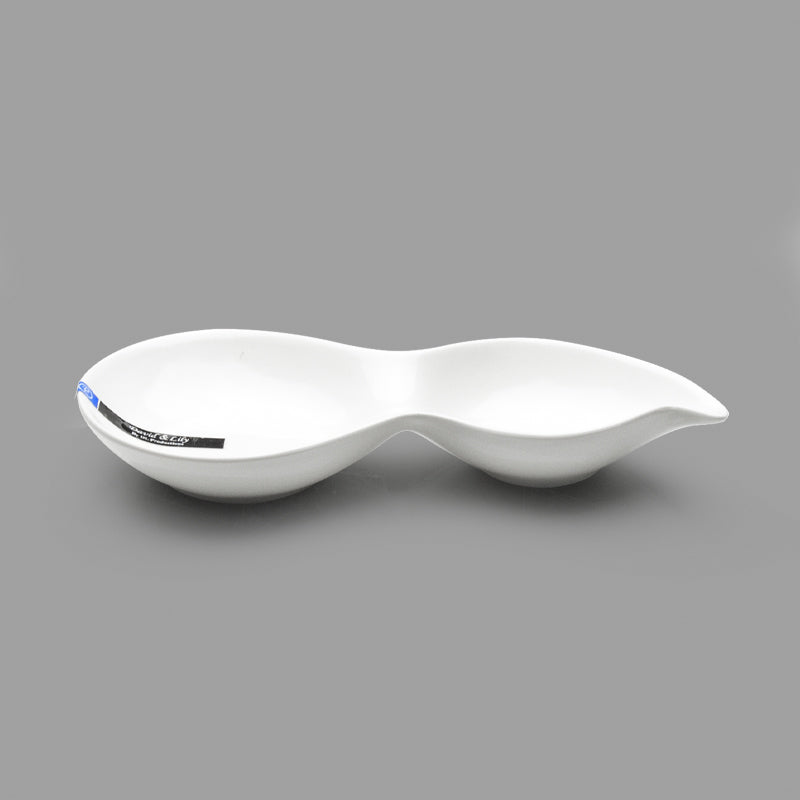 Authentic A19474 white porcelain dish showing two connected wells and a pointed end