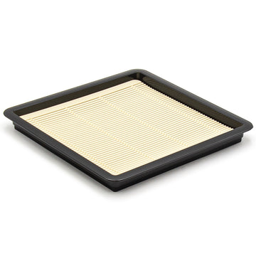 8" Square ABS Resin Soba Plate with Mat, Black, Yellow
