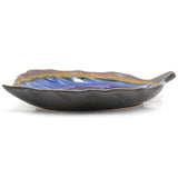 8" x 5.5" Leaf Ceramic Plate, Sapphire, Dark Brown
