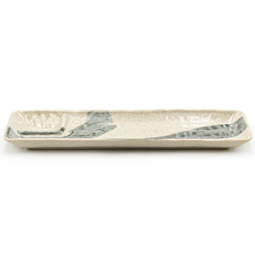 13" x 4" Rectangular Ceramic Serving Platter, Beige, Blue