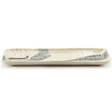 13" x 4" Rectangular Ceramic Serving Platter, Beige, Blue