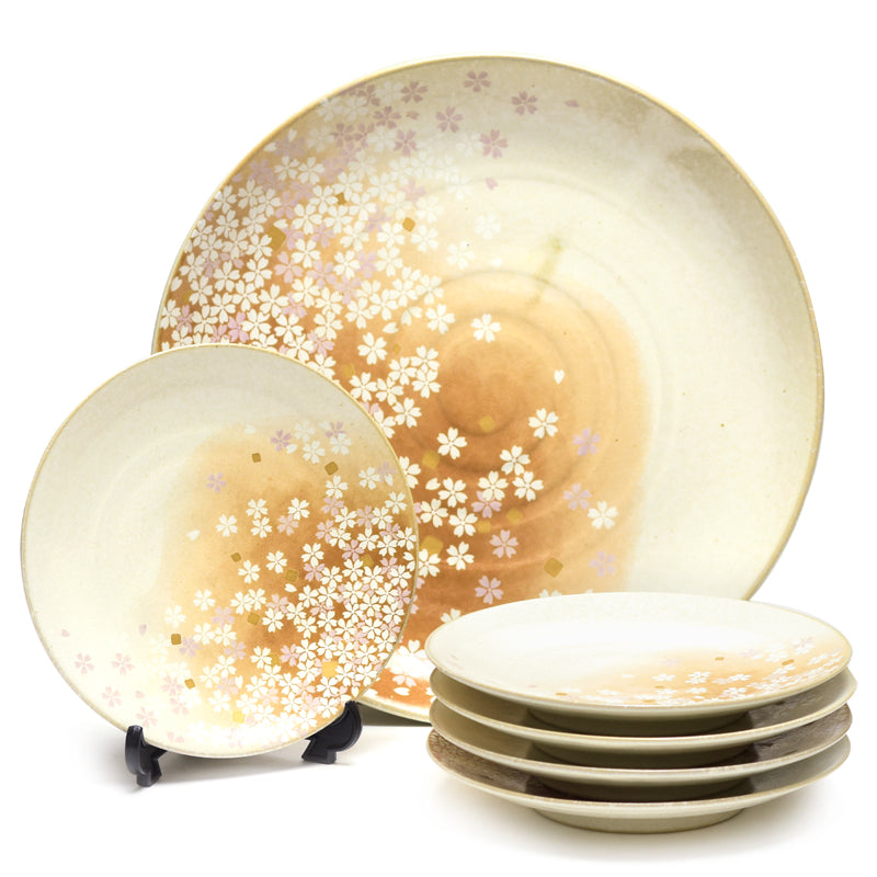 10-1/2" 6-Piece Plate Set, Brown — Floral Design