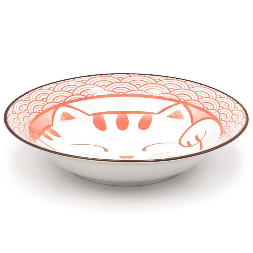 8.35" Round Ceramic Deep Plate, Red — Cat Design