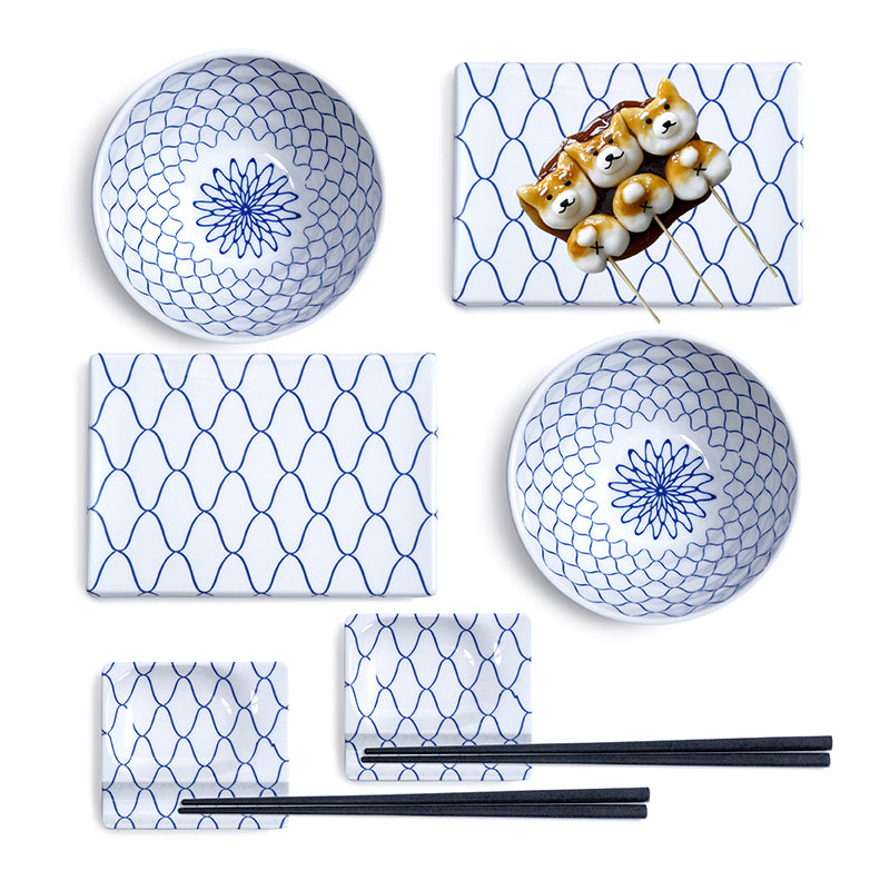 Melamine 8-Piece Sushi Plate, Bowl & Dish Set with Chopsticks, White