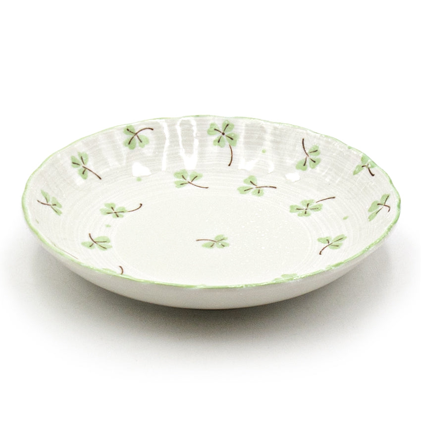 6.65" Round Ceramic Plate, White, Green — Floral Design