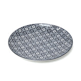 8" Round Plate, Black — Grid Patterned Flowers Design