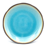 9.5" Round Ceramic Plate, Dark Brown, Turquoise