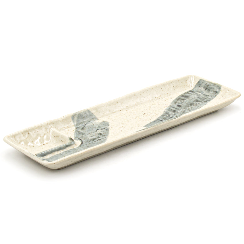 13" x 4" Rectangular Ceramic Serving Platter, Beige, Blue