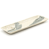 13" x 4" Rectangular Ceramic Serving Platter, Beige, Blue