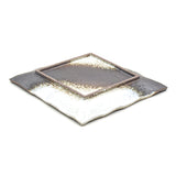 9.75" Square Ceramic Plate, Brown, White, Gold