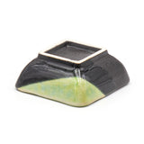 3" Square Ceramic Plate, Dark Brown, Green