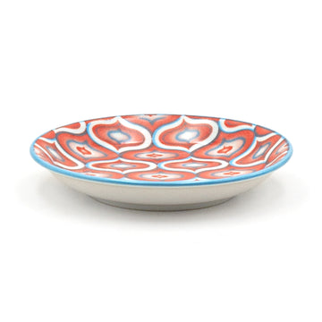 4.75" Round Ceramic Plate, Orange, Blue, White