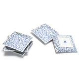 4" Square Ceramic 5-Piece Plate Set, White, Blue