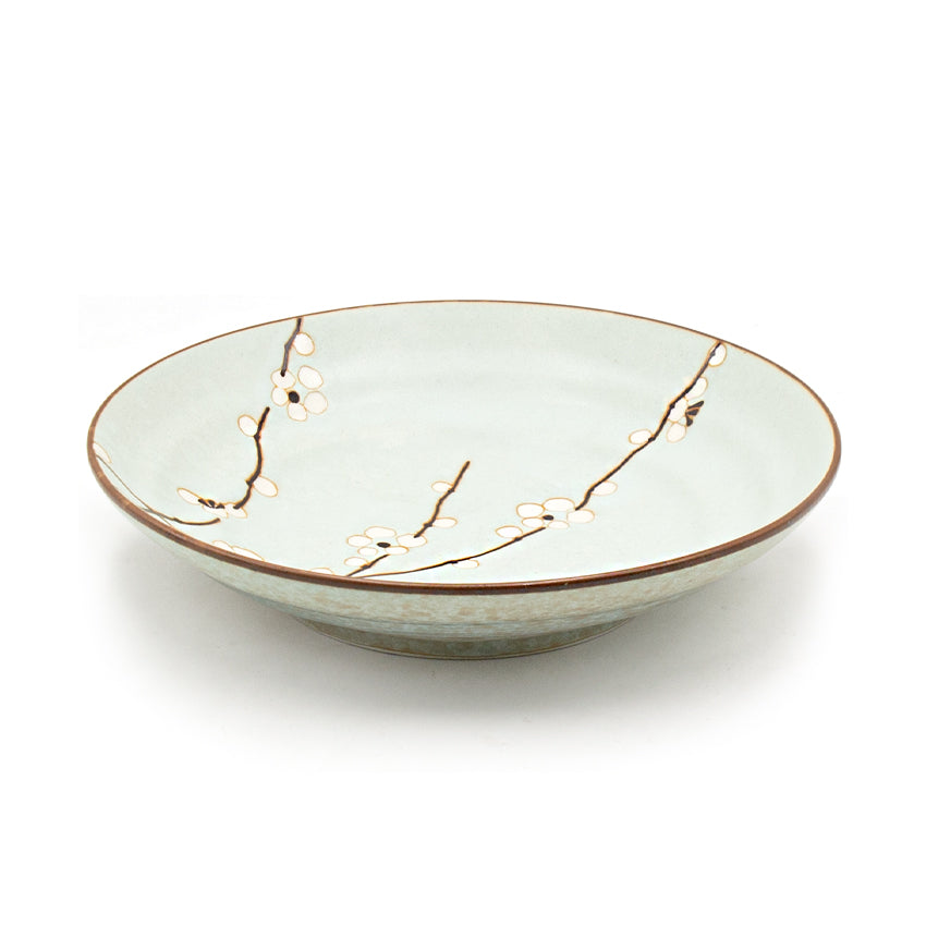 9" Round Ceramic Plate, Gray — Plum Blossom Design