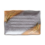 13.75" x 9.5" Rectangular Ceramic Serving Platter, Brown, Gray