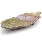 16" x 7" Leaf Ceramic Serving Platter, Green, Brown