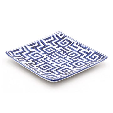 6.35" Square Ceramic Plate, White, Blue