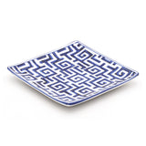 6.35" Square Ceramic Plate, White, Blue