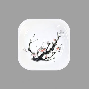 4" Square Plate, White — Plum Blossom Design