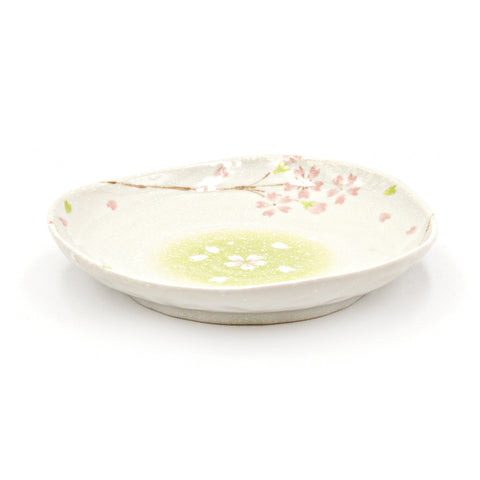 6.5" Irregular Ceramic Plate, Beige, Pink — Sakura Design