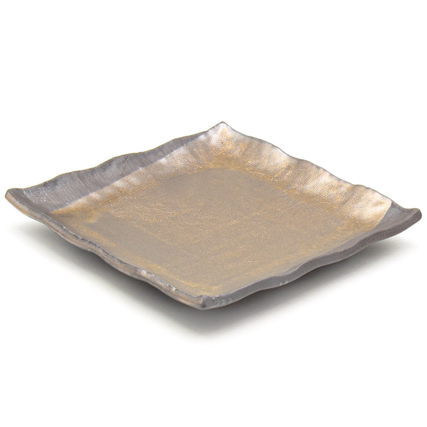 9.75" Square Ceramic Plate, Brown, Gold