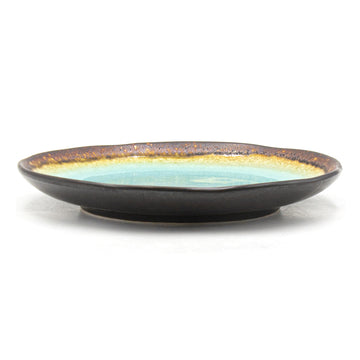 6.85" Round Ceramic Plate, Dark Brown, Turquoise