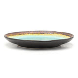 6.85" Round Ceramic Plate, Dark Brown, Turquoise