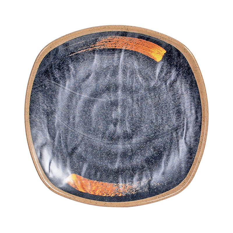 9″ Gray Gold Brush Melamine Square Plate